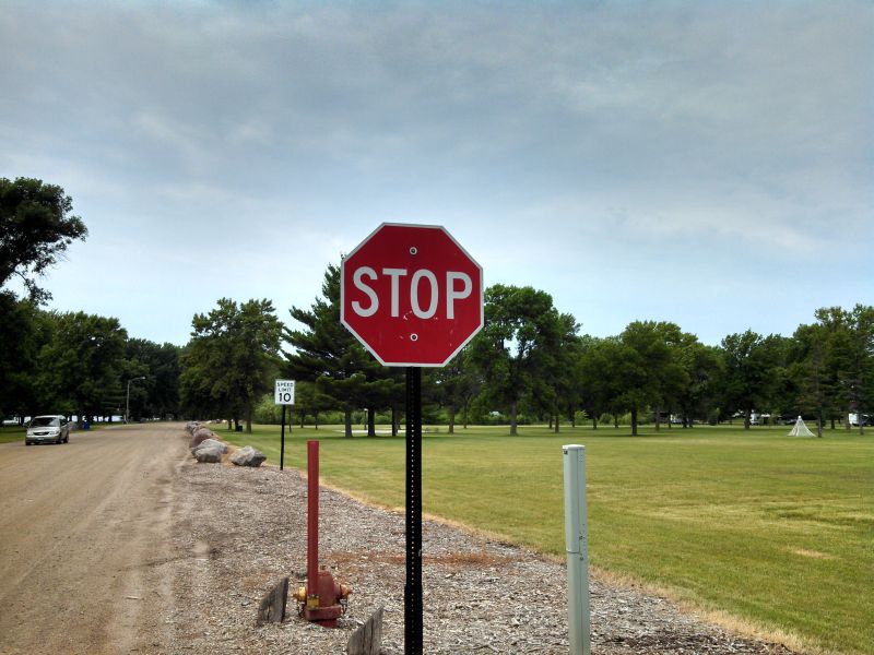 Stop sign from east of shelter